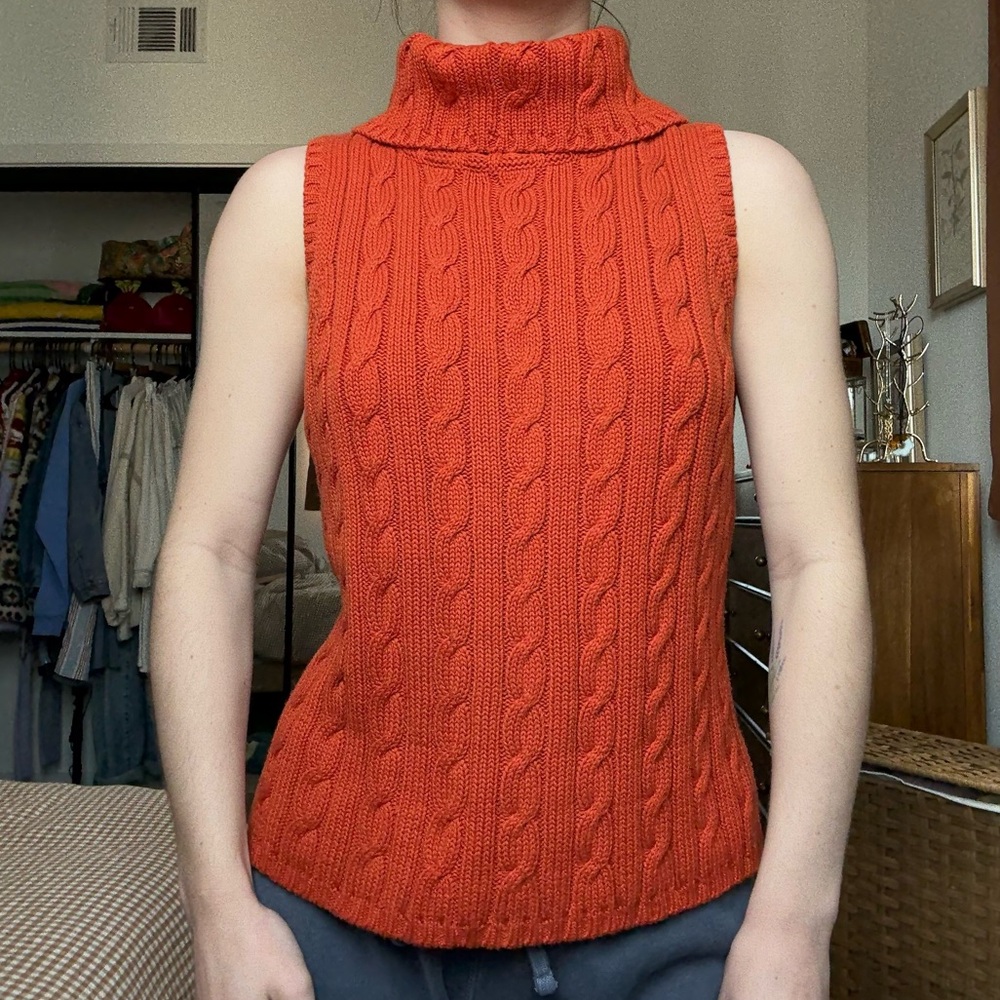 Rafaella Women's Vibrant Orange Cable Knit Sleeveless Sweater